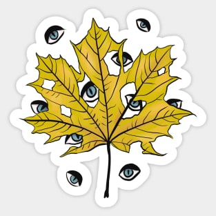 Yellow Leaf Witchy Creepy Eyes Pattern Sticker